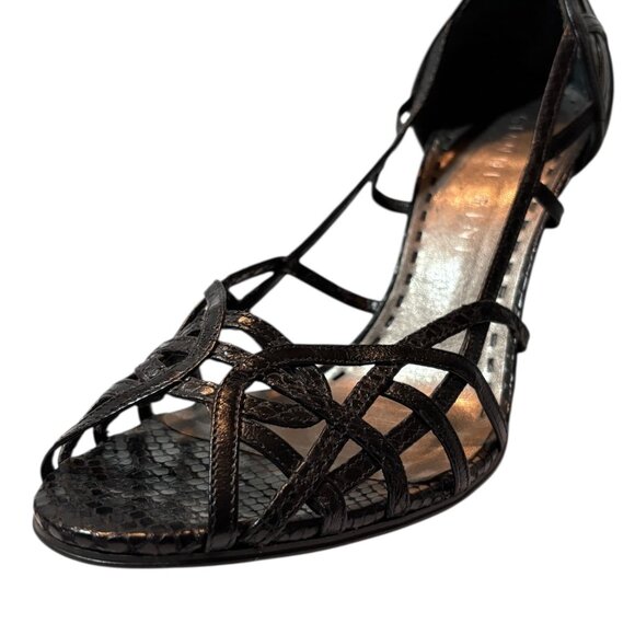 Black Snakeskin-Patterned Strappy Heels By Gianni Bini Womens Peep-Toe Style 9.5 - Picture 2 of 7